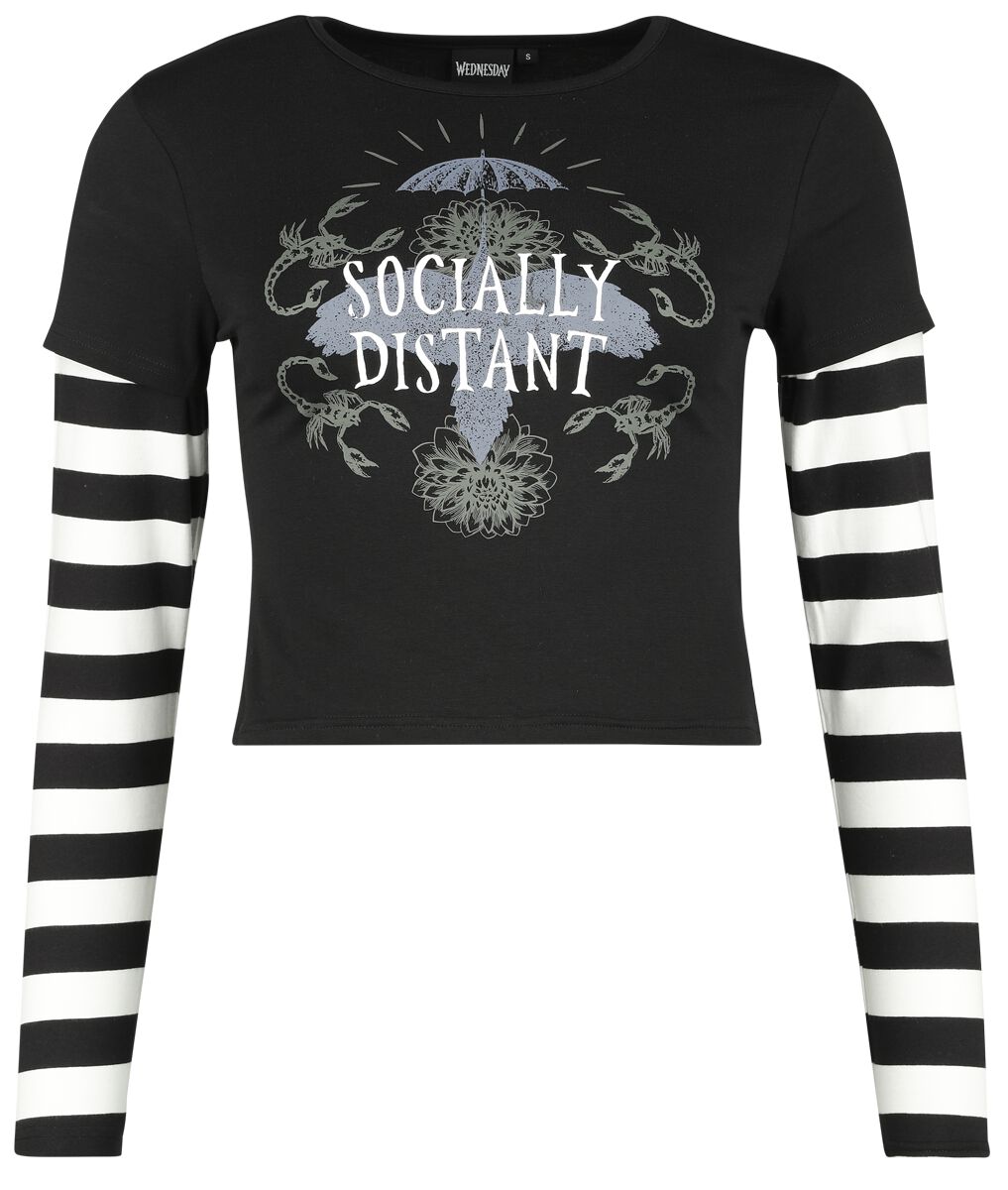 Wednesday Langarmshirt - Socially Distant - S bis XXL - für Damen - Größe M - schwarz/weiß  - EMP exklusives Merchandise!