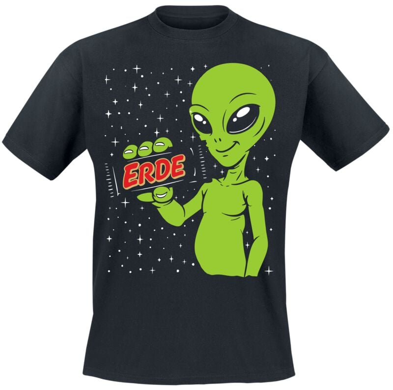 T-Shirt Manches courtes Fun de Slogans - Alien Erde - M à 3XL - pour Homme - noir