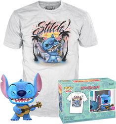 Ukulele Stitch - POP! & Tee (Flocked) Vinyl Figur 1044, Lilo & Stitch, Funko Pop!