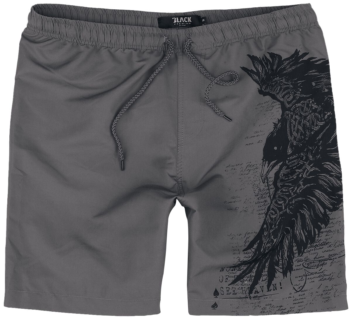 Image of Bermuda di Black Premium by EMP - Swim Shorts with Raven Print - S a XXL - Uomo - grigio