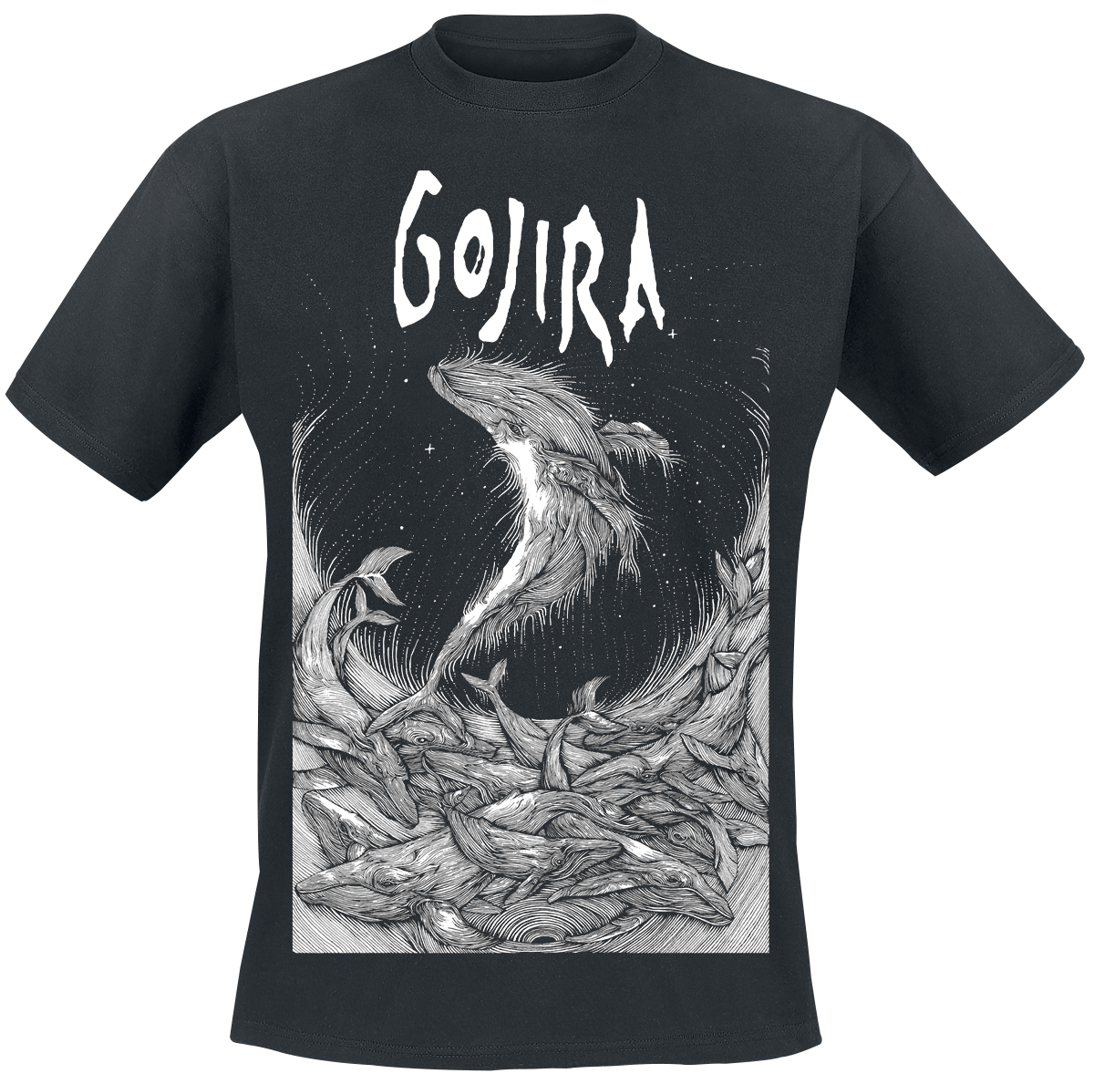 Gojira - Woodblock Whales - T-Shirt - schwarz