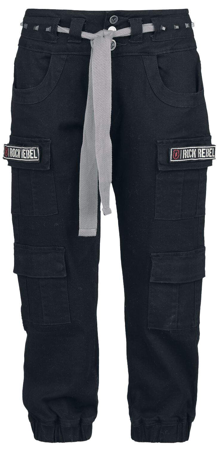 Image of Pantaloni di Rock Rebel by EMP - Cargo trousers with studs and patches - 27 a 31 - Donna - nero
