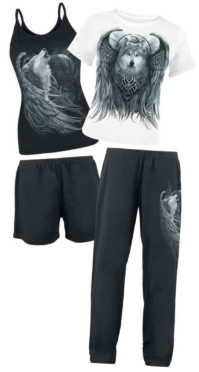 Pyjama Gothic de Spiral - Wolf Spirit - S à XXL - pour Femme - noir/blanc