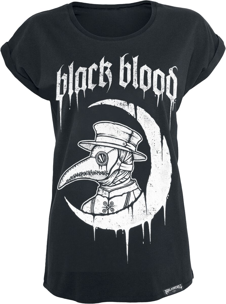 Black Blood by Gothicana - Gothic T-Shirt - T-Shirt mit Sichelmond und Pest Medicus - XS bis 5XL - für Damen - Größe S - schwarz
