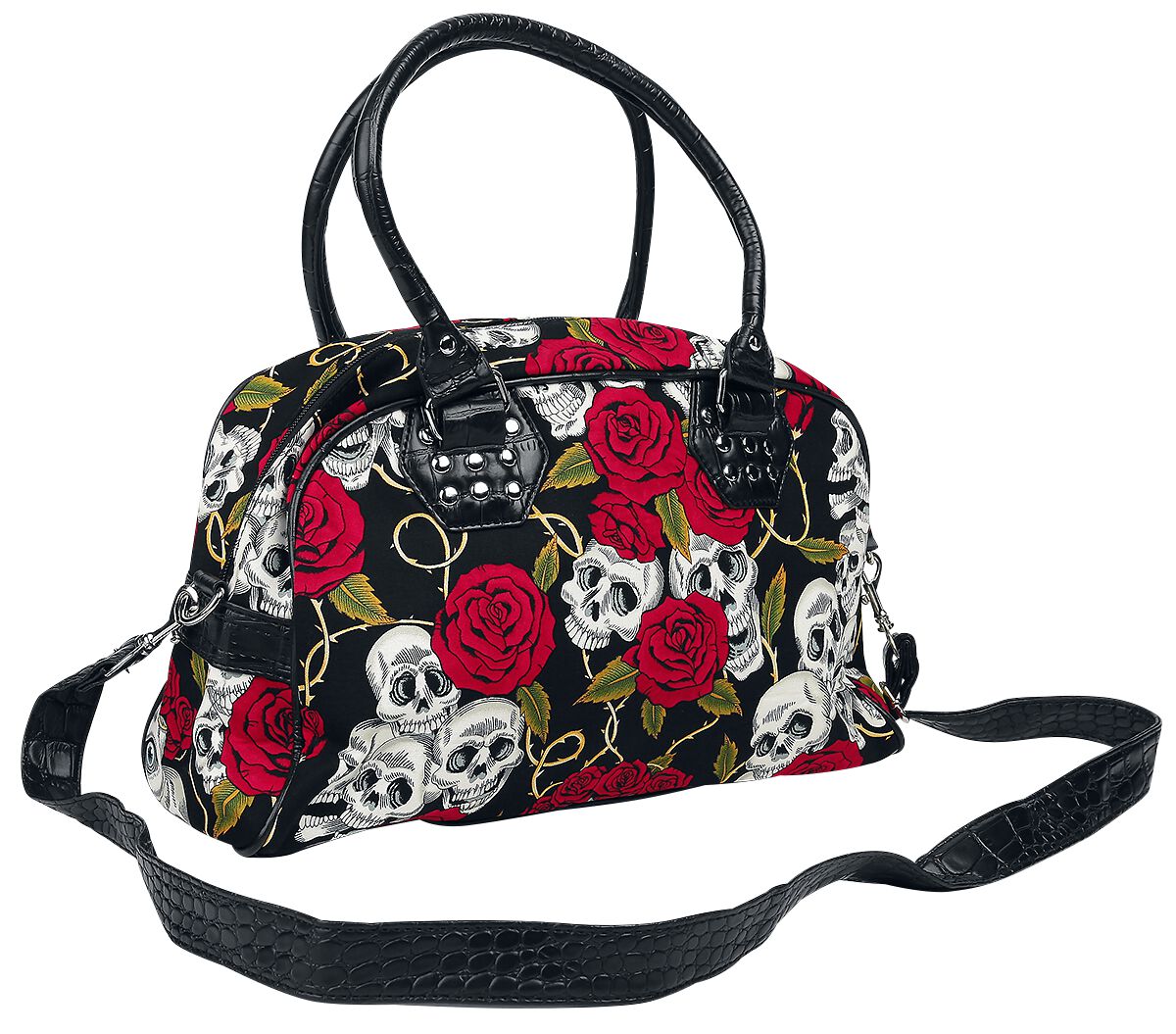 Banned Skulls and Roses Handbag black