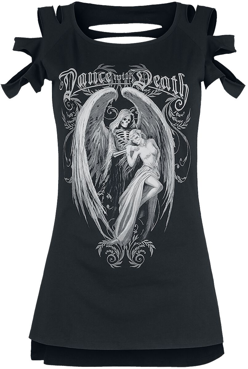 Image of Gothicana by EMP Gothicana X Anne Stokes - Schwarzes T-Shirt mit Print und Cut-Outs Girl-Shirt schwarz
