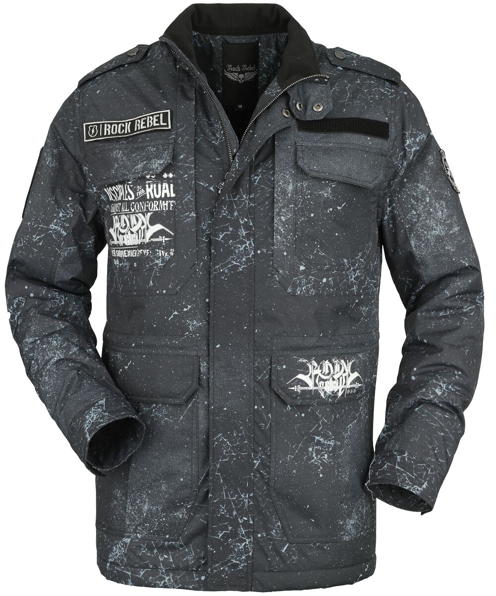 Image of Giacca di mezza stagione di Rock Rebel by EMP - Between-seasons jacket with various patches - S a XXL - Uomo - grigio