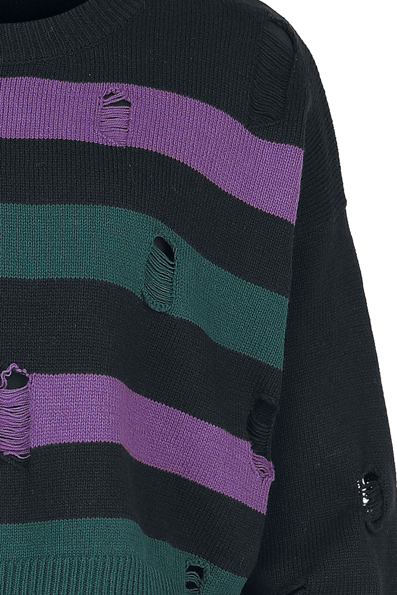 4068143326834 - Cute Morbid cropped sweater with destroy effects Strickpullover schwarz in XXL