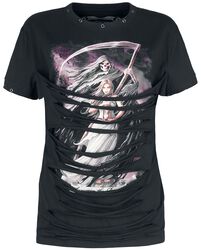 Gothicana X Anne Stokes - Schwarzes T-Shirt mit Print und Cut-Outs, Gothicana by EMP, T-Shirt