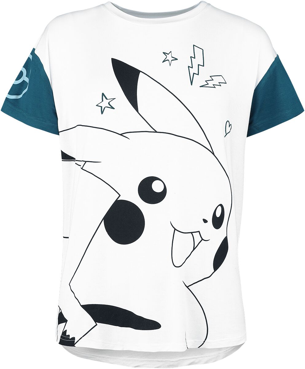 T-Shirt Manches courtes Gaming de Pokémon - Pikachu - S à XXL - pour Femme - blanc/bleu