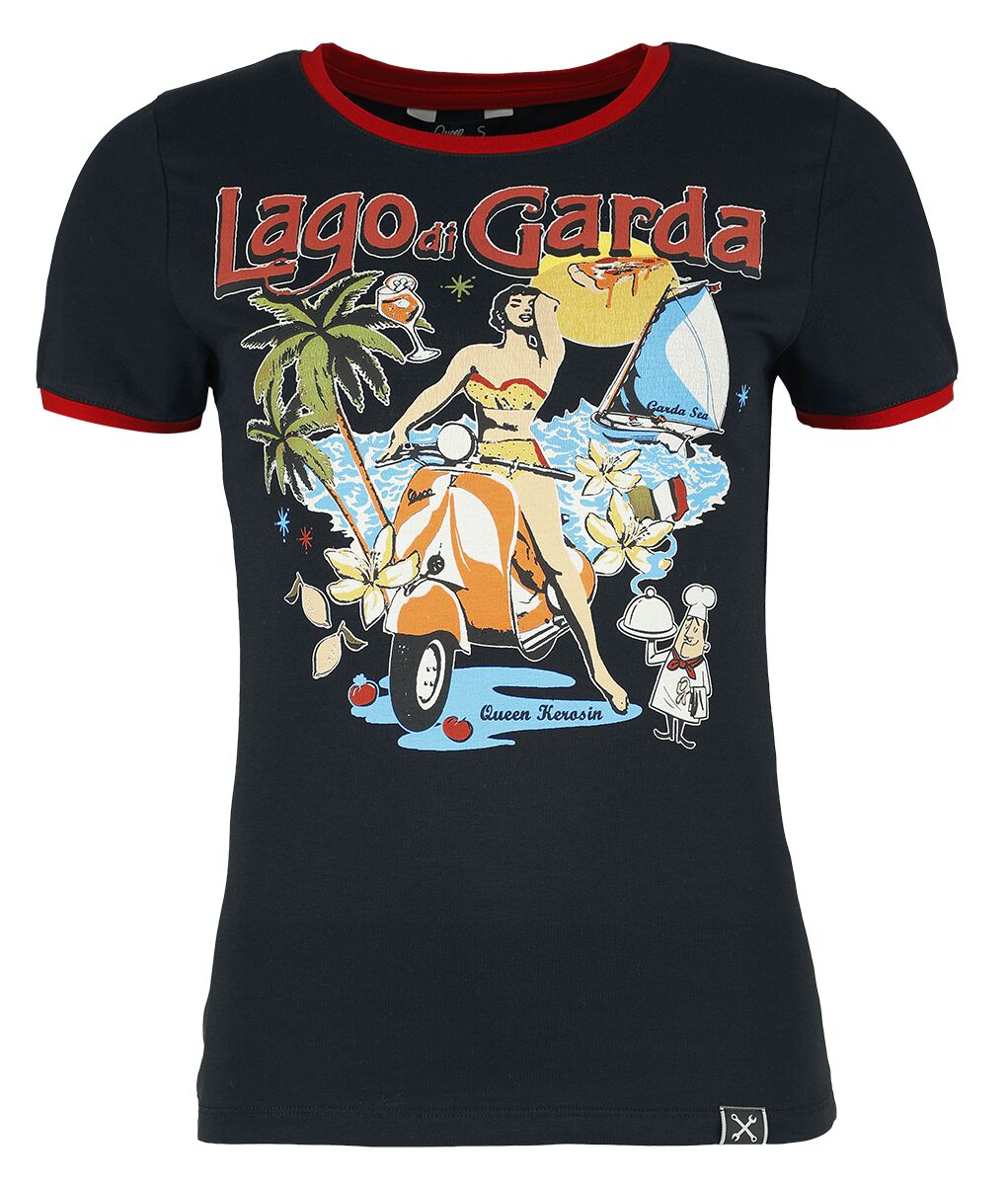 Queen Kerosin - Rockabilly T-Shirt - Lago Di Garda - XS bis 4XL - für Damen - Größe XXL - schwarz/rot