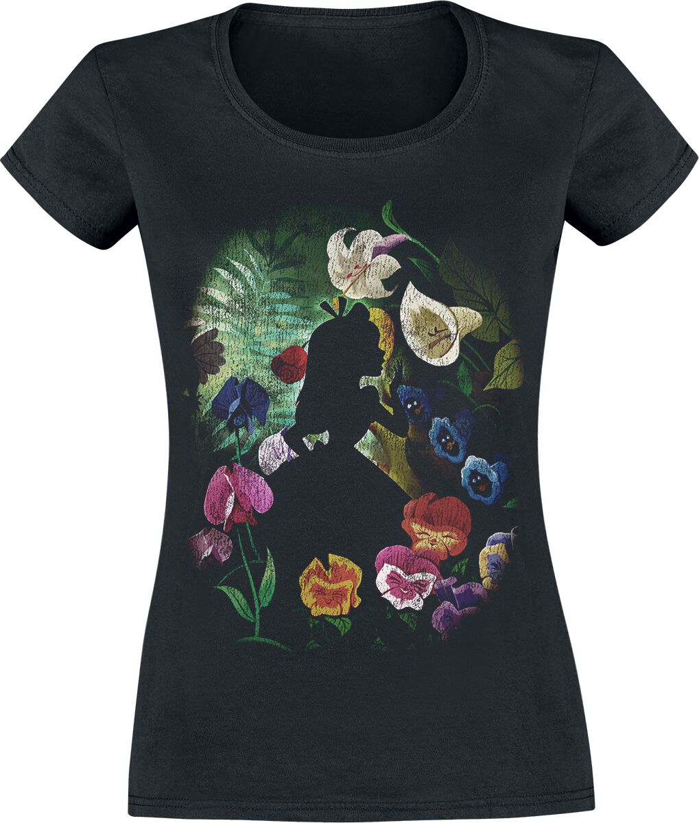Alice im Wunderland - Disney T-Shirt - Black Flower - XS bis XXL - für Damen - Größe S - schwarz  - Lizenzierter Fanartikel