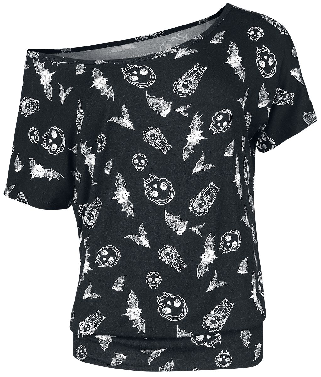 T-Shirt Manches courtes Gothic de Gothicana by EMP - T-Shirt mit Fledermaus und Totenkopf Print - S 