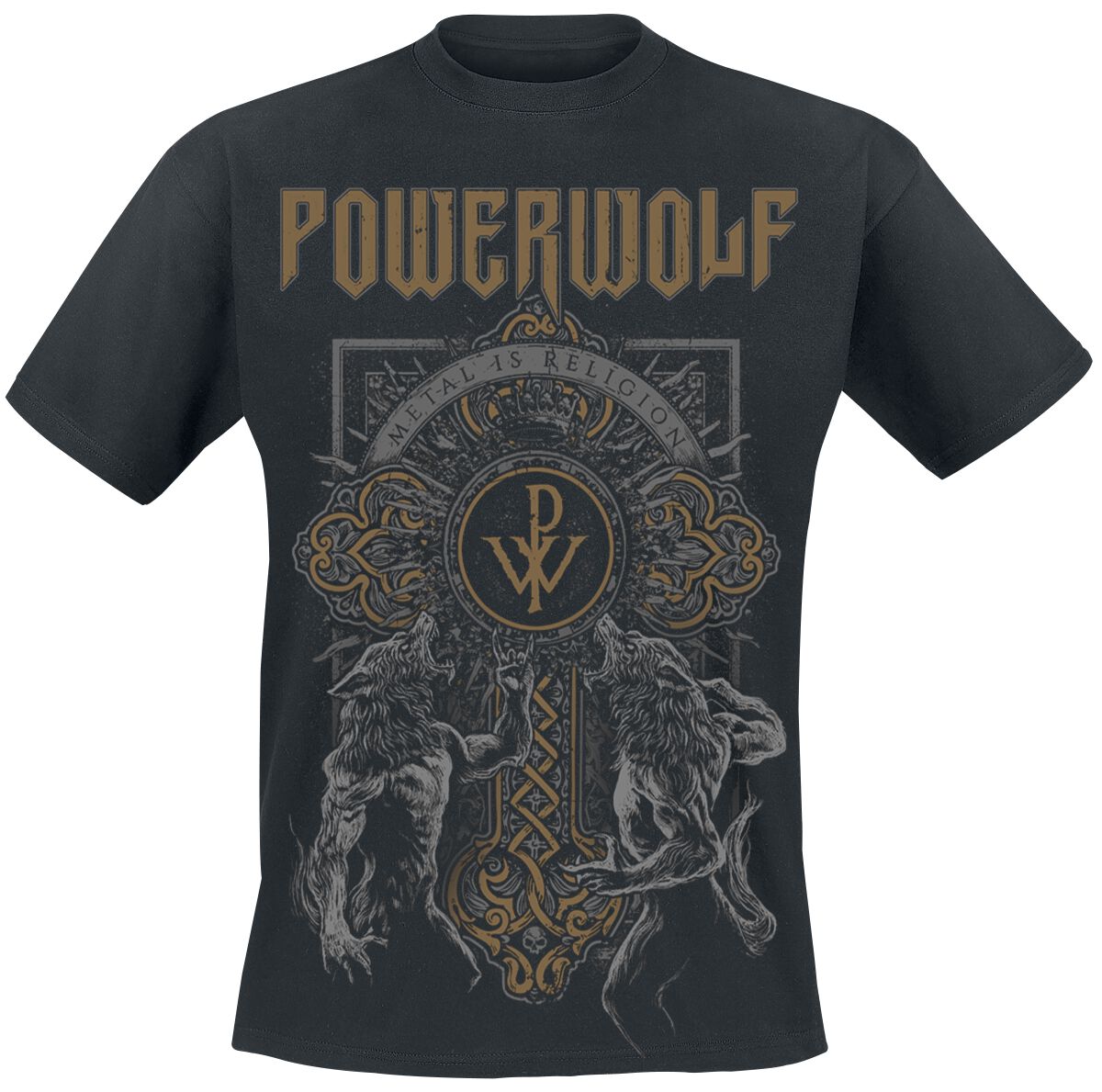 Powerwolf Wolf Cross T-Shirt schwarz in XXL