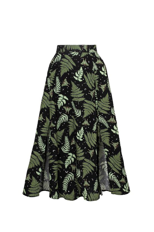 Hell Bunny - Rockabilly Halvlång kjol - GAIA SKIRT - XS 4XL - för Dam - svart/grön