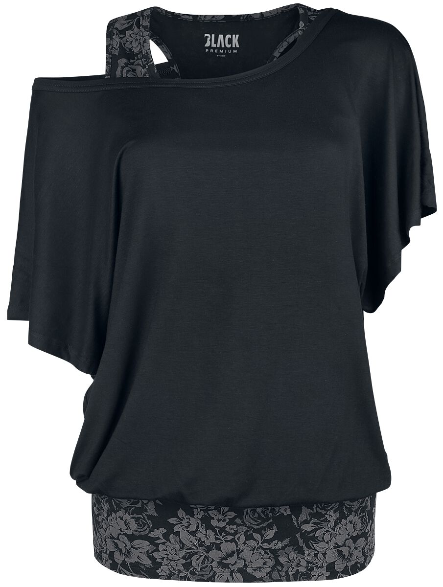 Levně Black Premium by EMP Dvouvrstvé tričko s topem s celoplošným potiskem Dámské tričko černá