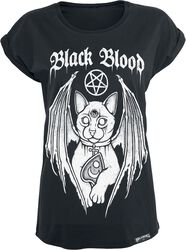 T-Shirt mit Demonic Cat, Black Blood by Gothicana, T-Shirt
