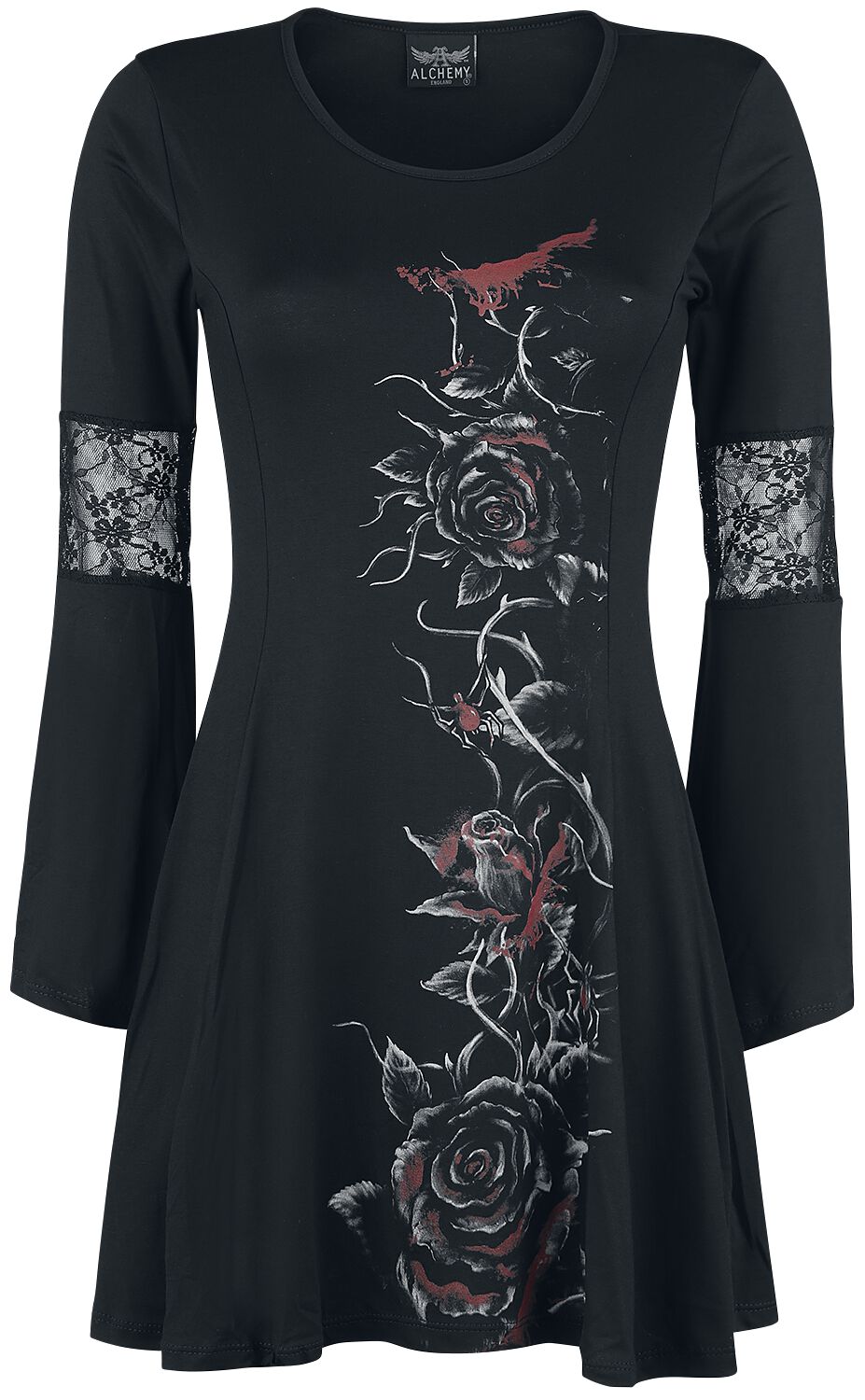 Robe mi-longue Gothic de Alchemy England - Bleeding Rose - M à XXL - pour Femme - noir