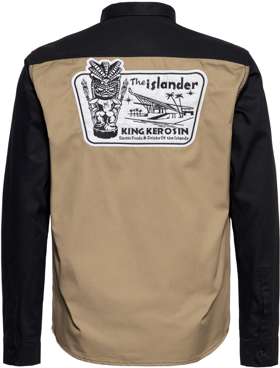 King Kerosin - Rockabilly Langarmhemd - The Islander Worker Shirt - M bis 5XL - für Männer - Größe L - schwarz/beige