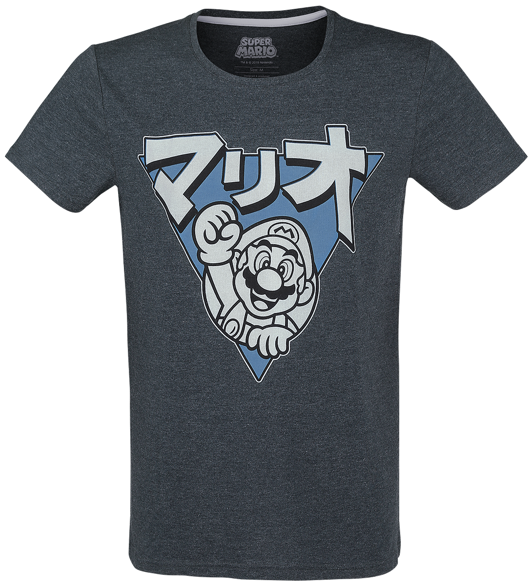 Super Mario - Mario - Japanese Triangle - T-Shirt - mottled blue image