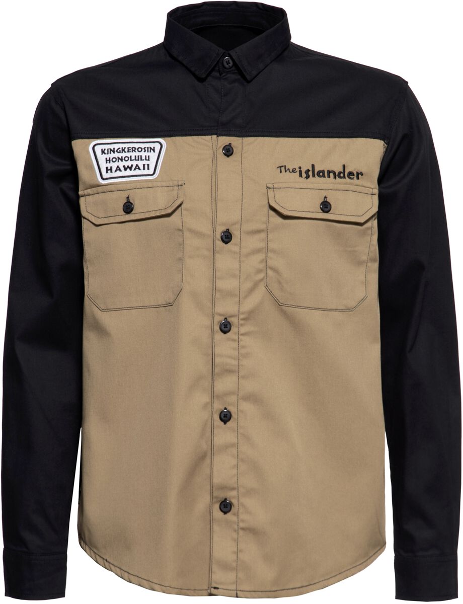 Image of Camicia Maniche Lunghe Rockabilly di King Kerosin - The Islander worker shirt - XL a 5XL - Uomo - nero/beige