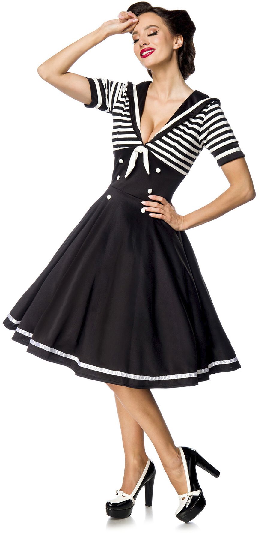 Belsira Swing-Kleid im Marinelook Mittellanges Kleid schwarz weiß in S