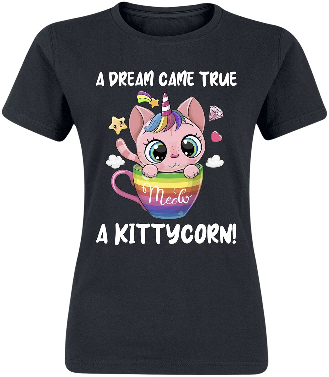 T-Shirt Manches courtes Unicorn de Tierisch - A Kittycorn - L à XXL - pour Femme - noir