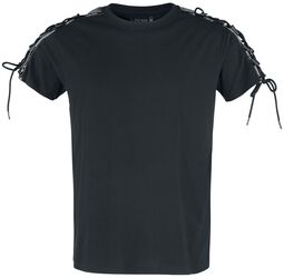 schwarzes T-Shirt mit Schnürung an den Ärmeln