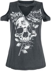 Schwarzes T- Shirt mit Skull Print und Cut- Outs