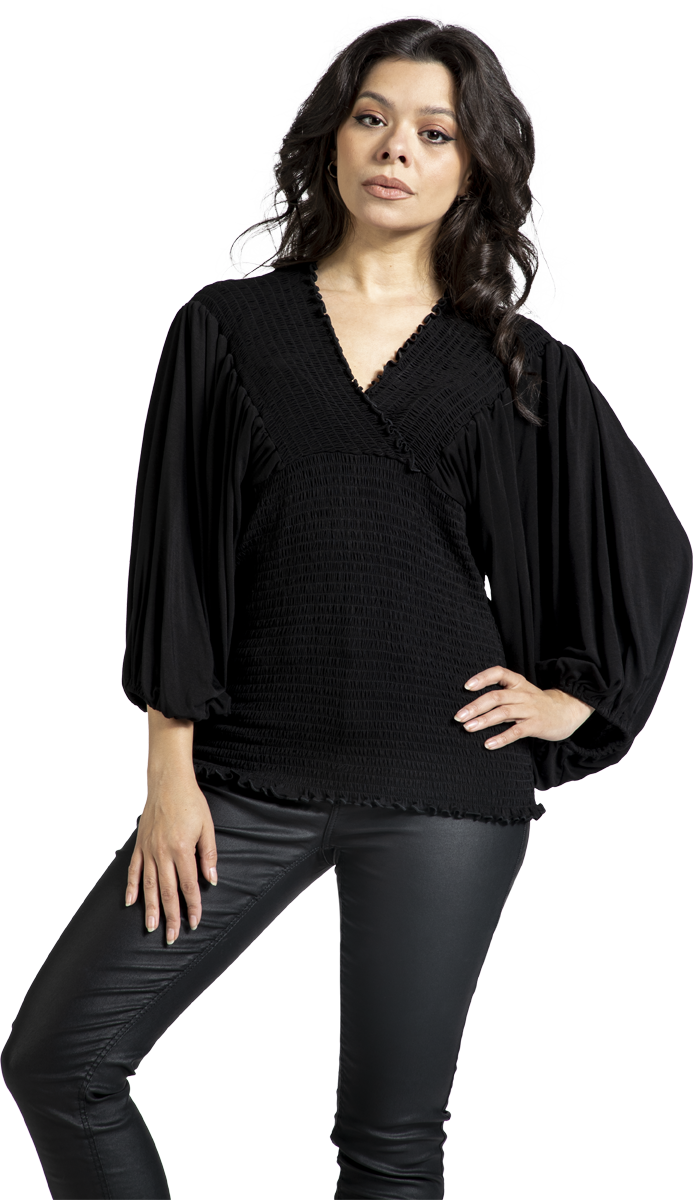 Thumbnail - Black Premium by EMP Smocked Top Langarmshirt schwarz in S