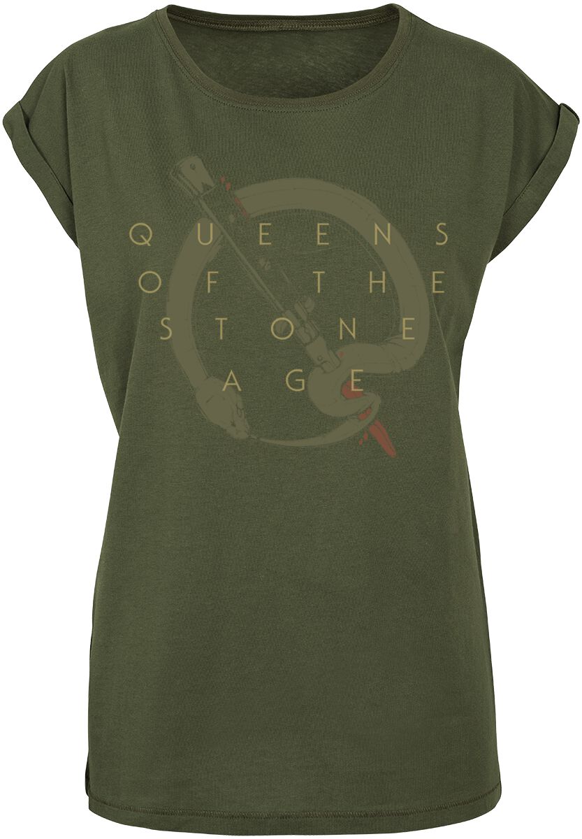 Levně Queens Of The Stone Age In Times New Roman - Snake Logo Dámské tričko olivová