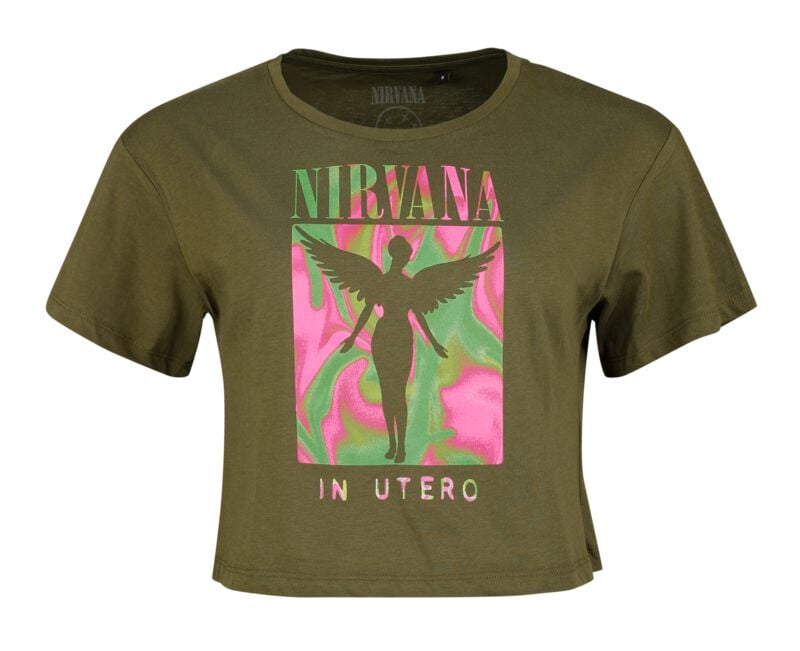 Nirvana T-Shirt - In Utero - XS bis XL - für Damen - Größe XS - oliv  - Lizenziertes Merchandise!