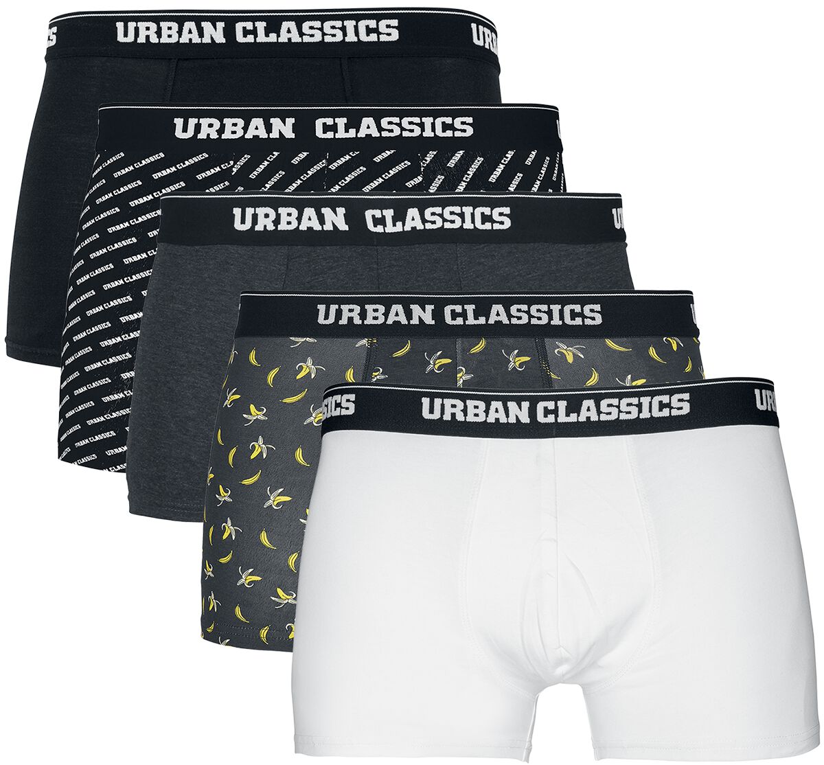 Urban Classics Boxershort-Set - Boxer Shorts 5-Pack - S bis XXL - für Männer - Größe XL - schwarz/grau/weiß