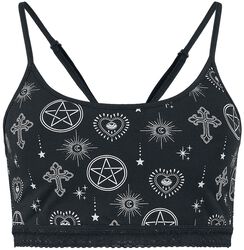 Bralette with pentagramm and witchy print, Gothicana by EMP, Bustier