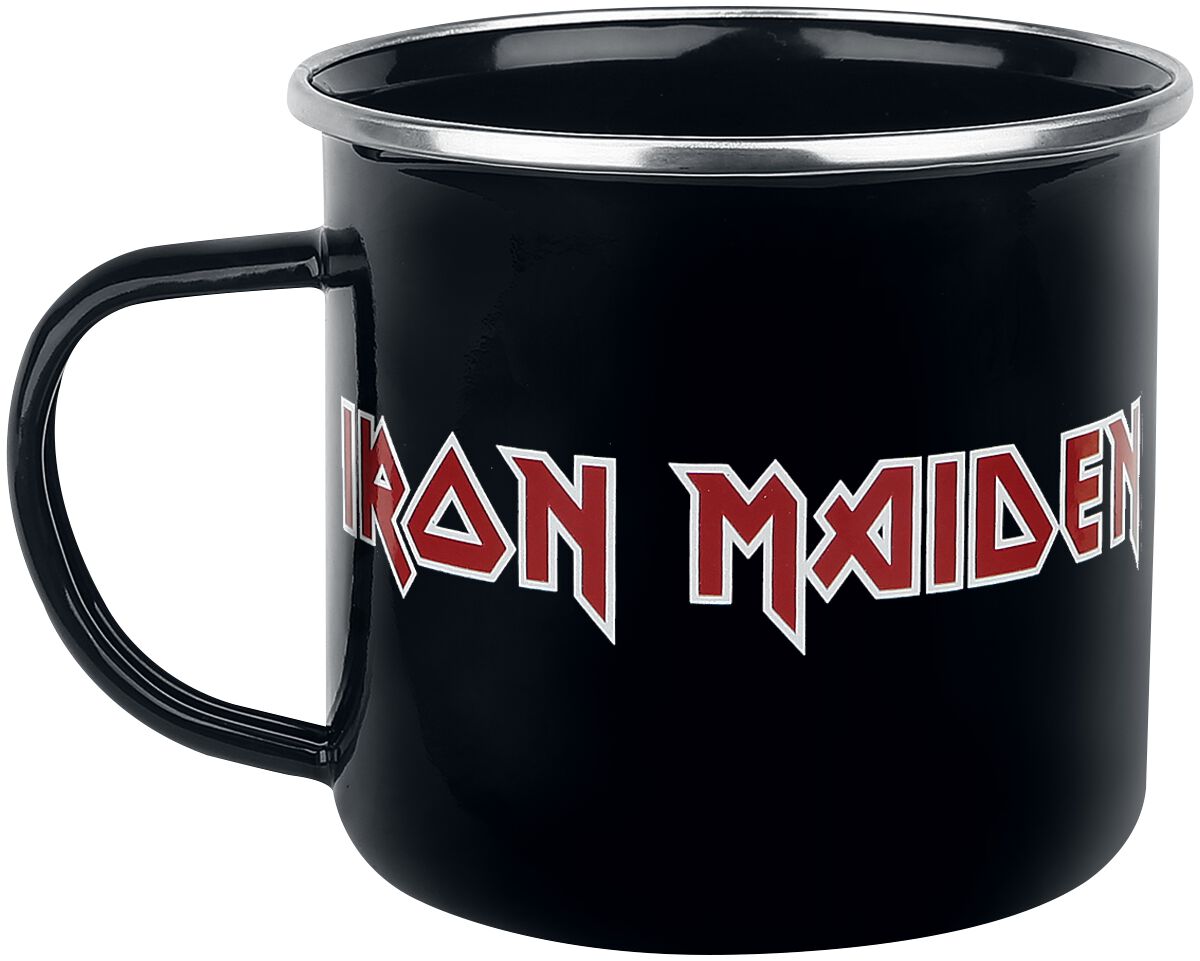 Iron Maiden Tasse - Logo - Emaille Becher - schwarz  - Lizenziertes Merchandise!