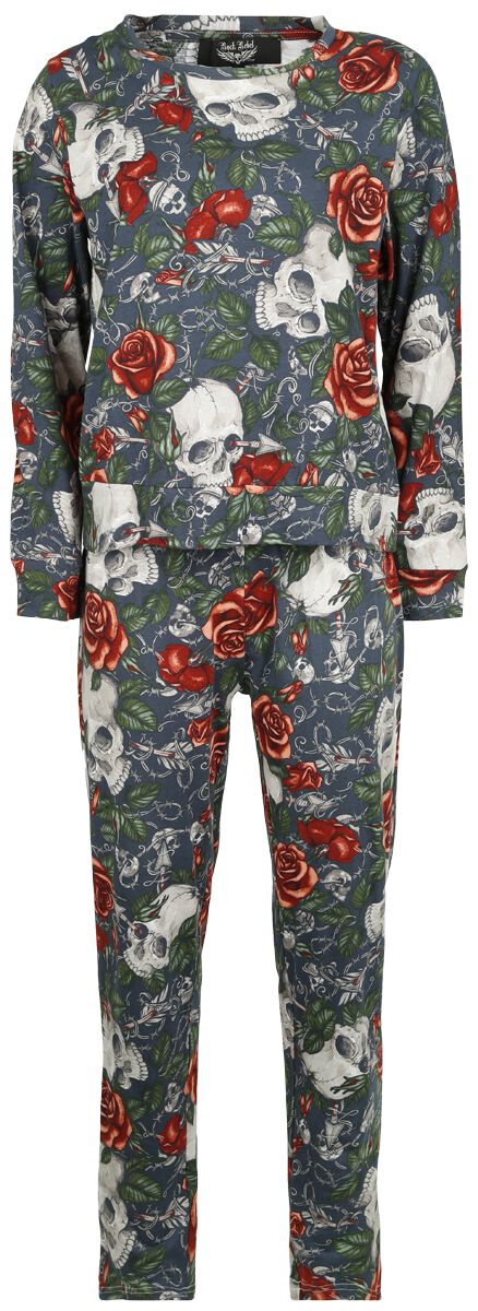 Levně Rock Rebel by EMP Pyžamo s celoplošným potiskem s lebkami a růžemi pyžama vícebarevný