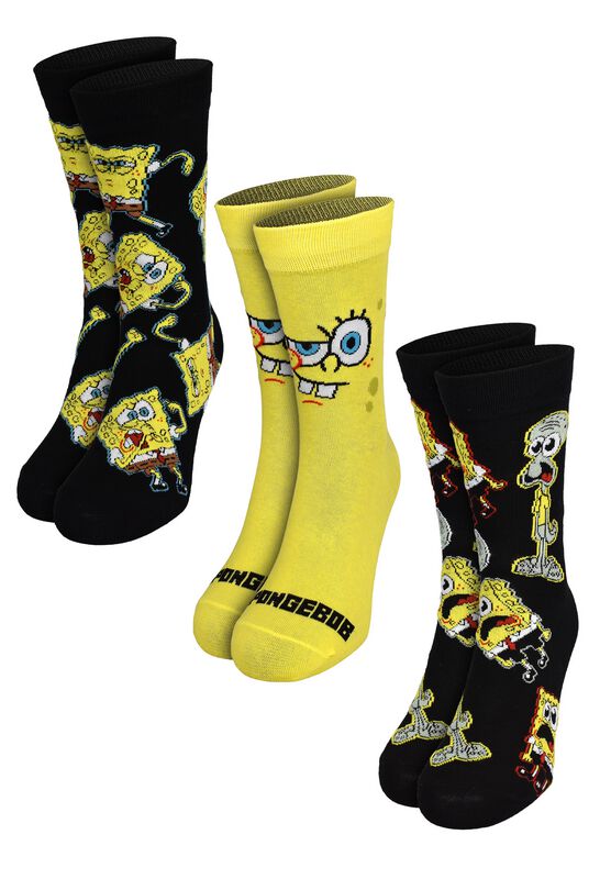 SpongeBob Schwammkopf Socken - Sponge Bob - Thaddäus - 3er Set - EU35-38 bis EU43-46 - für Männer - Größe EU 35-38 - multicolor  - Lizenzierter