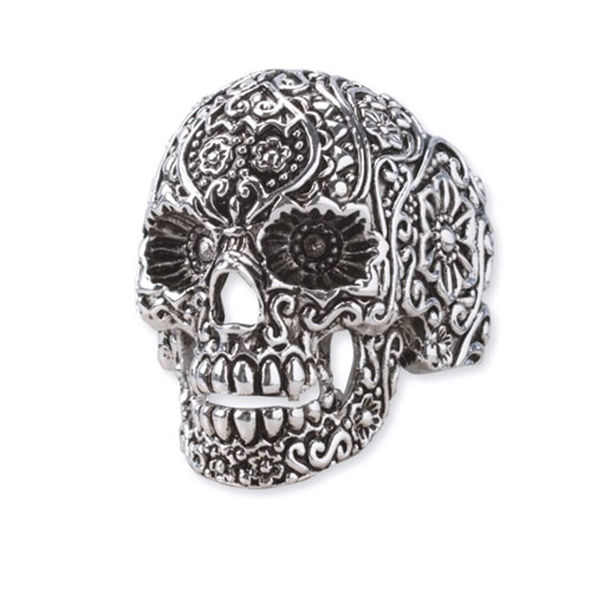 etNox hard and heavy - Gothic Ring - Ornament Skull - für Damen - silberfarben