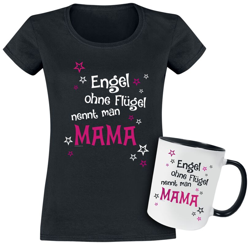 Geschenkbox - Geschenkset  - T-shirt + Tasse Engel ohne Flügel nennt man Mama