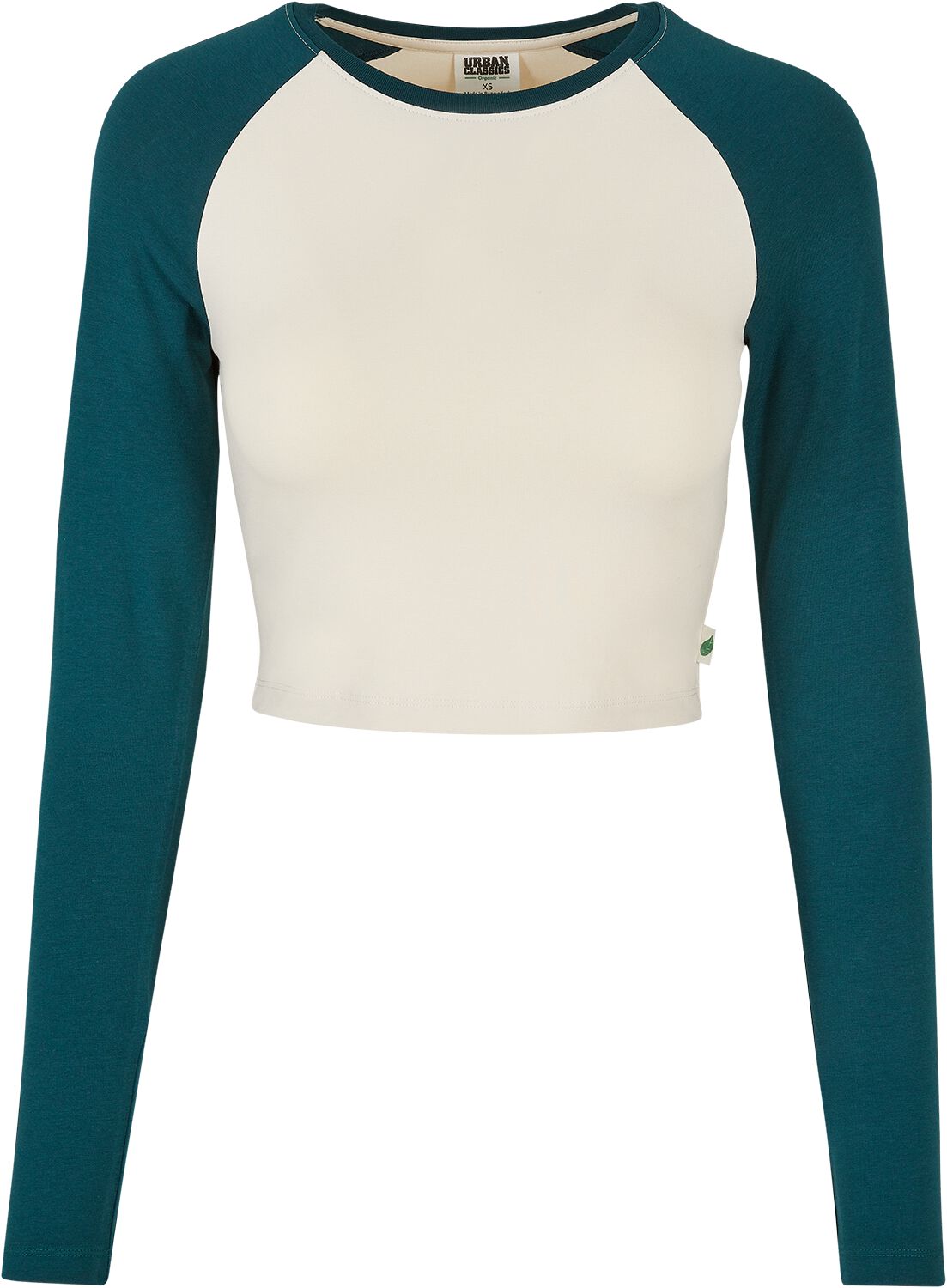 Urban Classics Ladies’ Organic Cropped Retro Long-Sleeved Baseball Top Long-Sleeve Shirt White Green