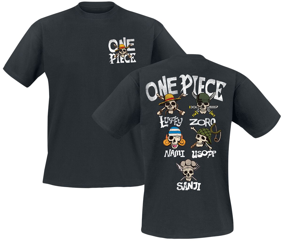 0199756073861 - Straw Hat Crew Skull T-Shirt schwarz in XXL