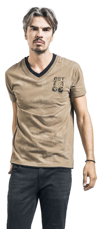 Markenkleidung Männer Rock Rebel X Route 66 - Grünes T-Shirt mit Waschung und Print | Rock Rebel by EMP T-Shirt