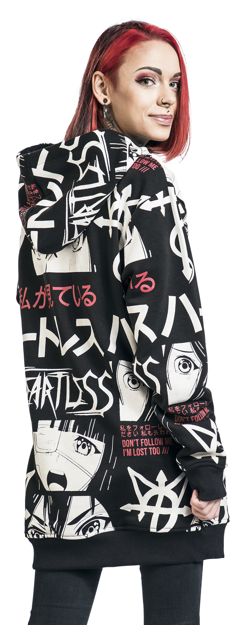 Heartless I'm Lost Hood Kapuzenpullover schwarz weiß rot