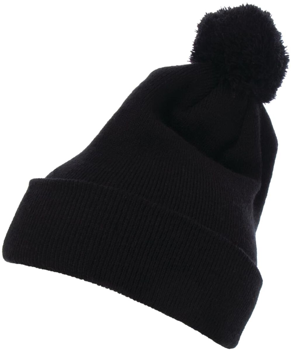 Flexfit Cuffed Pom Pom Knit Beanie Mütze schwarz