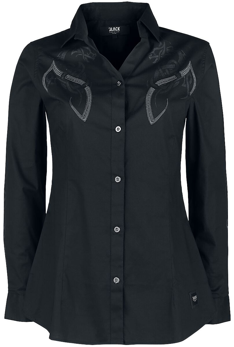 Image of Black Premium by EMP Schwarzes Langarmhemd mit keltisch anmutendem Print Girl-Hemd schwarz