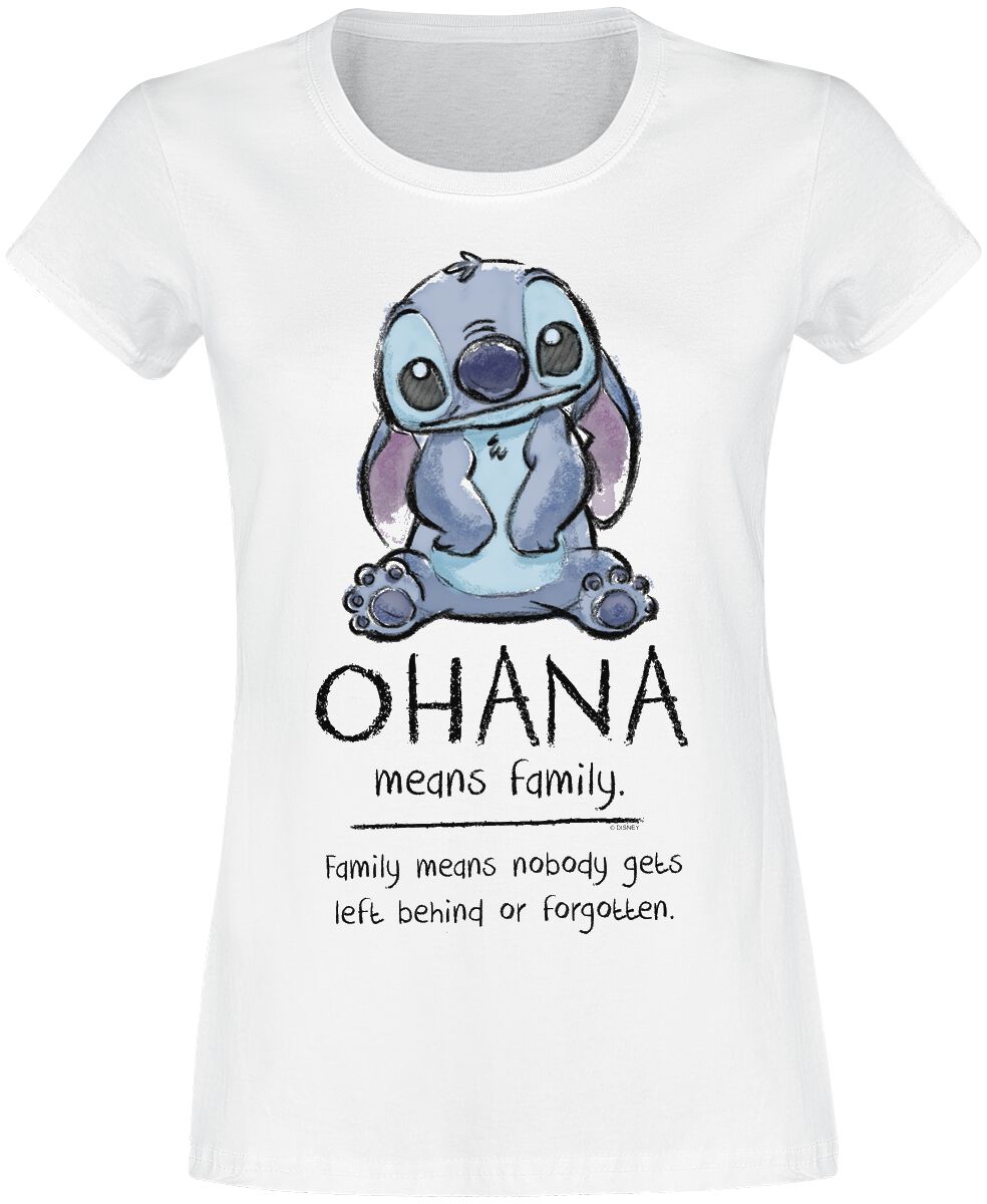 Lilo & Stitch - Disney T-Shirt - Ohana Means Family - XS bis XXL - für Damen - Größe XS - weiß  - Lizenzierter Fanartikel