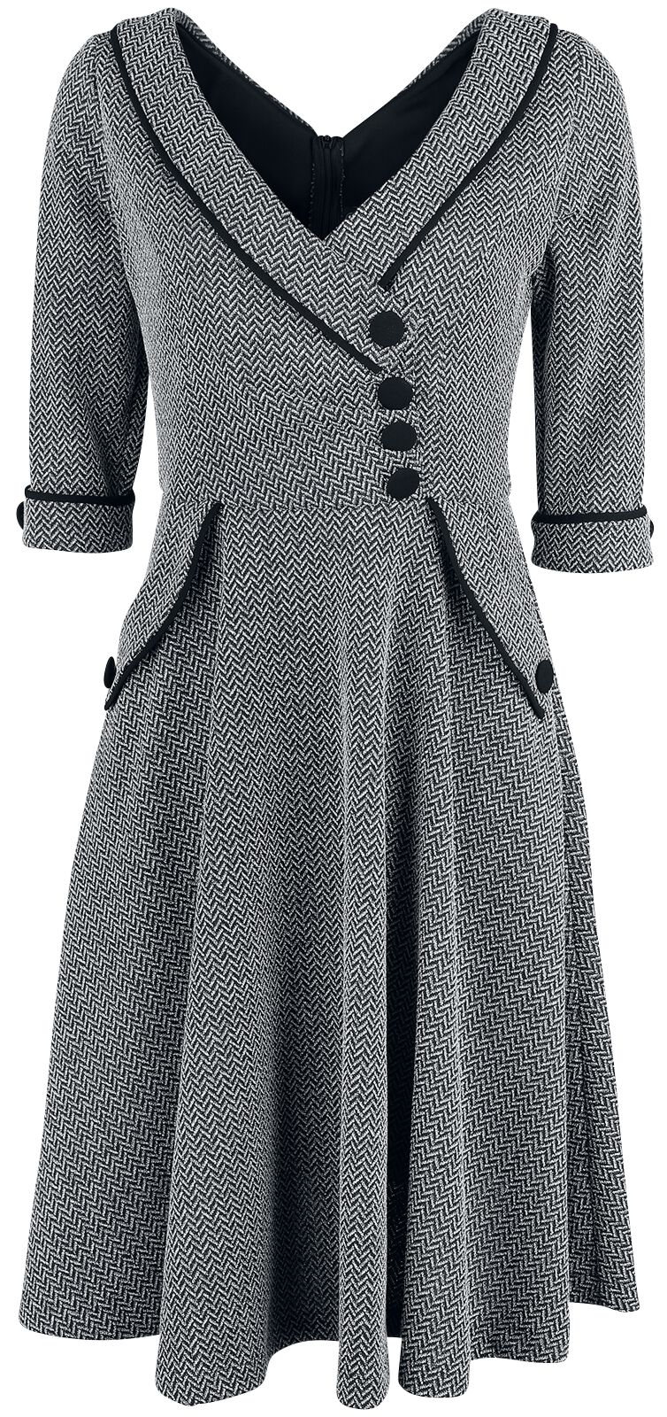Image of Abito media lunghezza Rockabilly di Voodoo Vixen - Macie Herringbone Flared Dress - S a 3XL - Donna - grigio