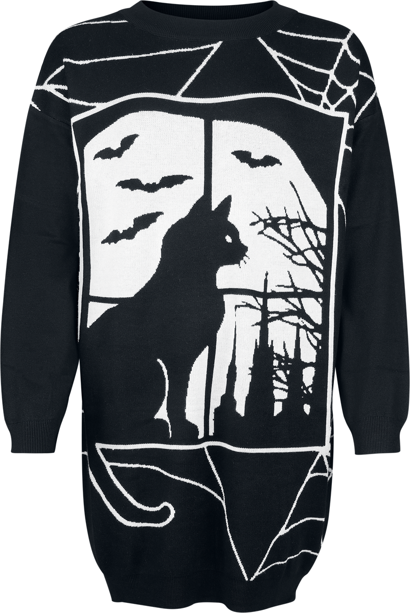 Halvlång klänning Gothic av Banned Alternative - Lunaire Knit Dress - Dam - svart/vit