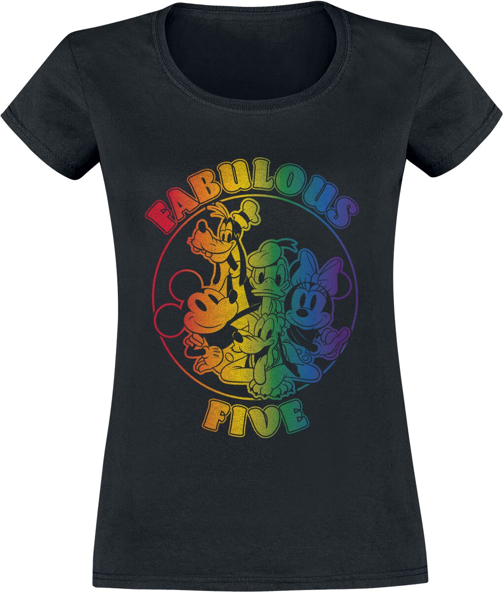 Mickey Mouse Rainbow Fabulous Five T-Shirt black