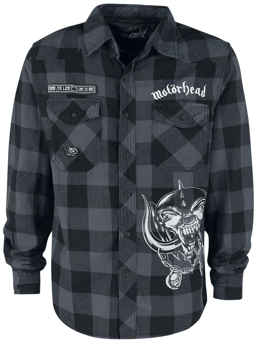 Motörhead Langarmhemd - Brandit Bastards - Checkshirt - M bis 5XL - für Männer - Größe L - schwarz/grau  - Lizenziertes Merchandise!